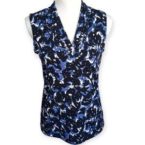Jones New York Fitted Blue, White, & Black Sleeveless Blouse SZ.S EUC